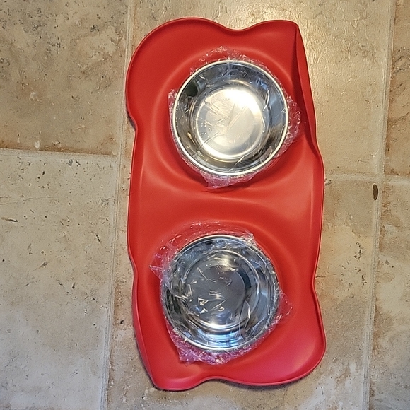 Red dog bowl Double bowl feeding tray - Picture 1 of 2